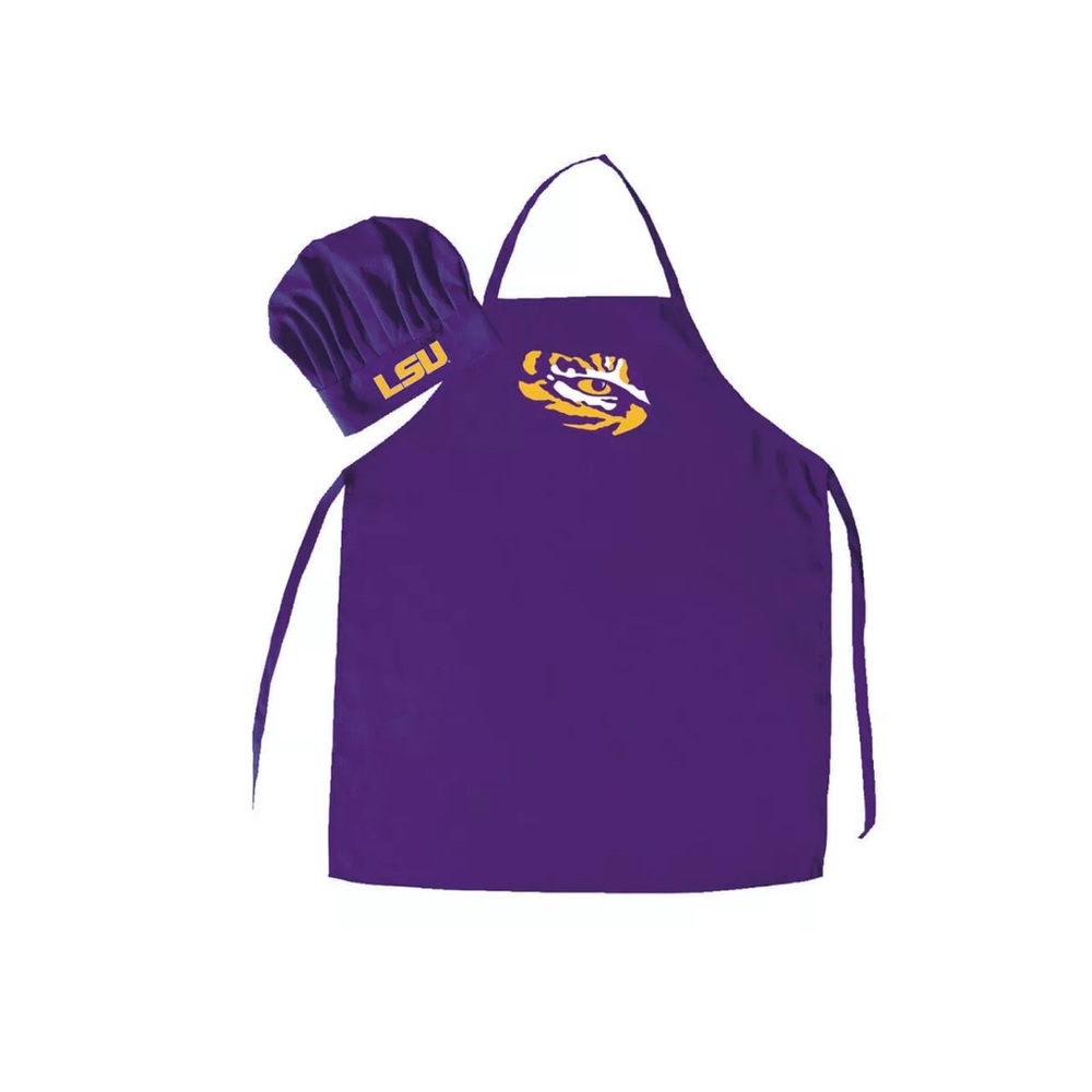 LSU Tigers Apron and Chef Hat Set Purple Adjustable Velcro New With Tags